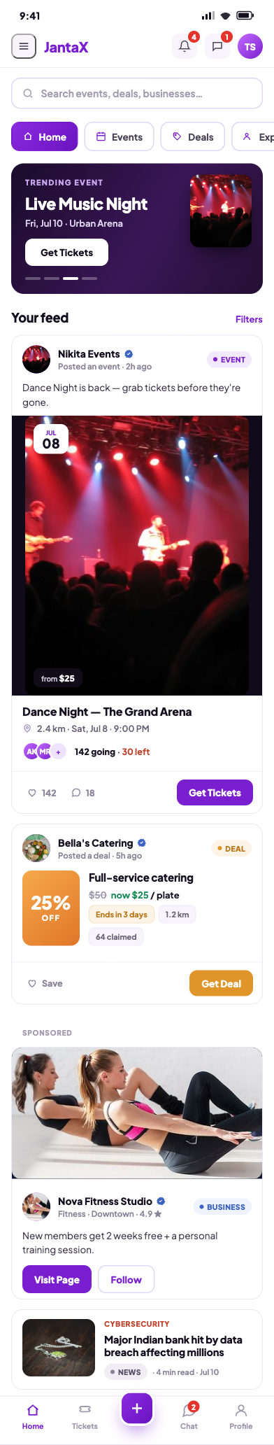 JantaX iOS app — the community home feed